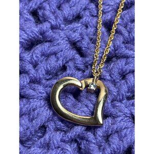 Vintage Goldtone Heart Pendant Necklace Clear Rhinestone 20 inches